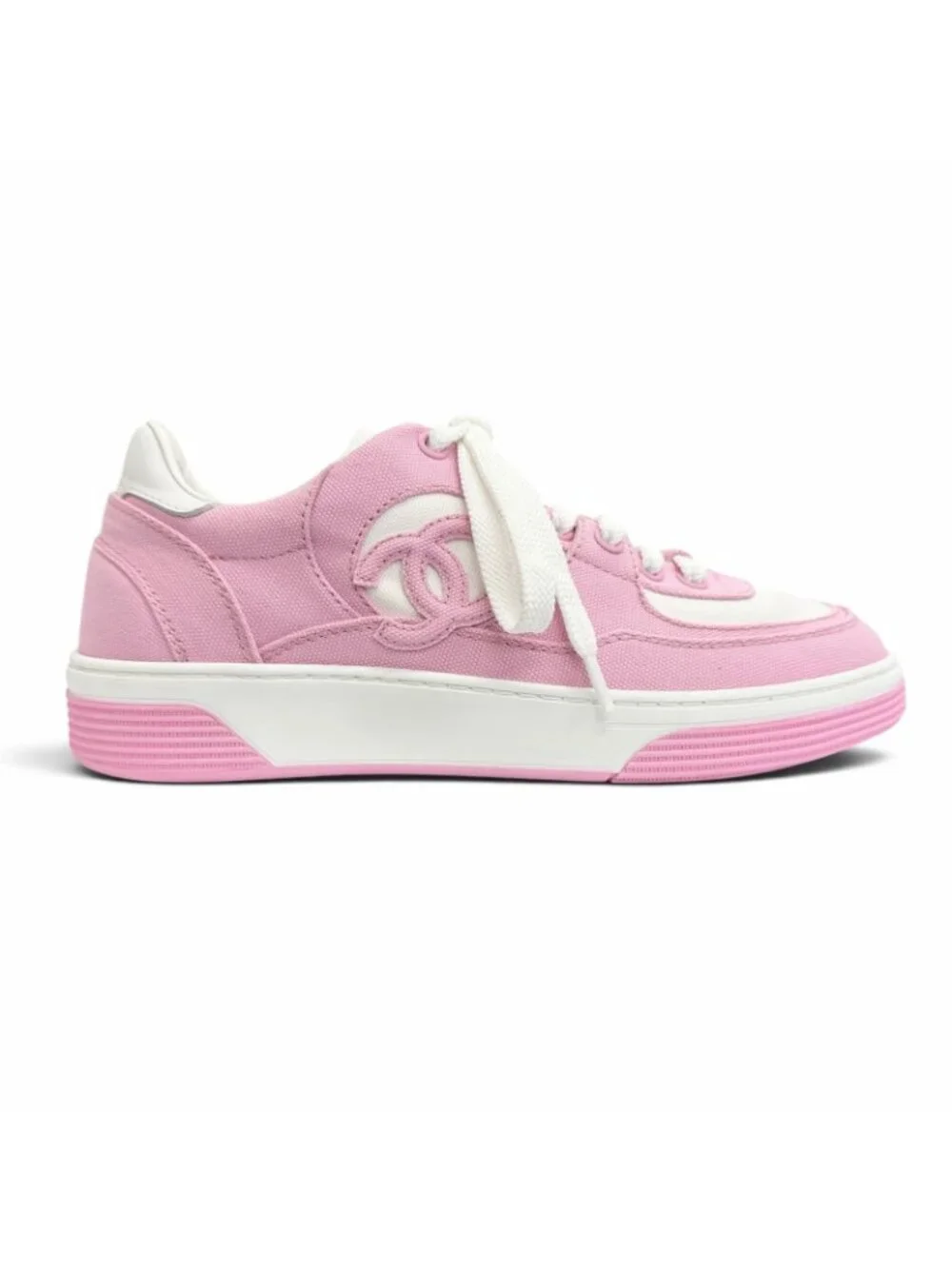 Chanel Canvas Leather CC Logo Bicolor Sneakers Pink White